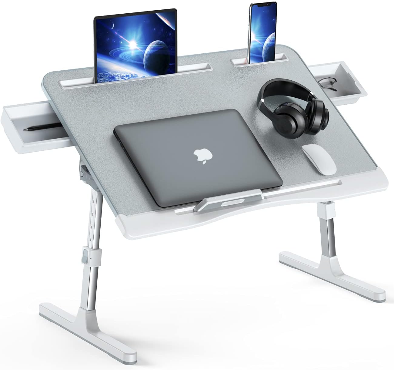 Adjustable Laptop Bed Tray Desk with Drawers for Comfort Use