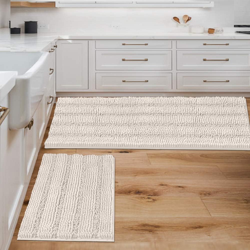 H.VERSAILTEX Extra Thick Striped Bath Rugs Set for Comfort