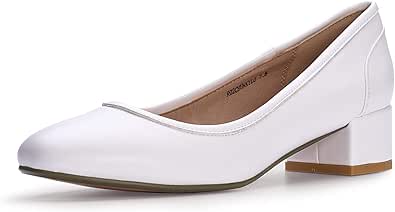 IDIFU Women's Low Chunky Heel Pumps for Wedding and Work