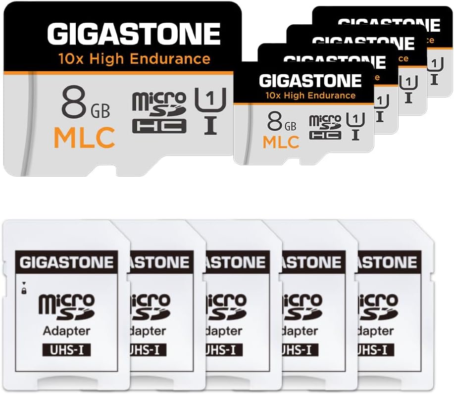 GIGASTONE 8GB 5-Pack MLC Micro SD - Full HD Video, Security, Dash Cam - 85MB/s, U1