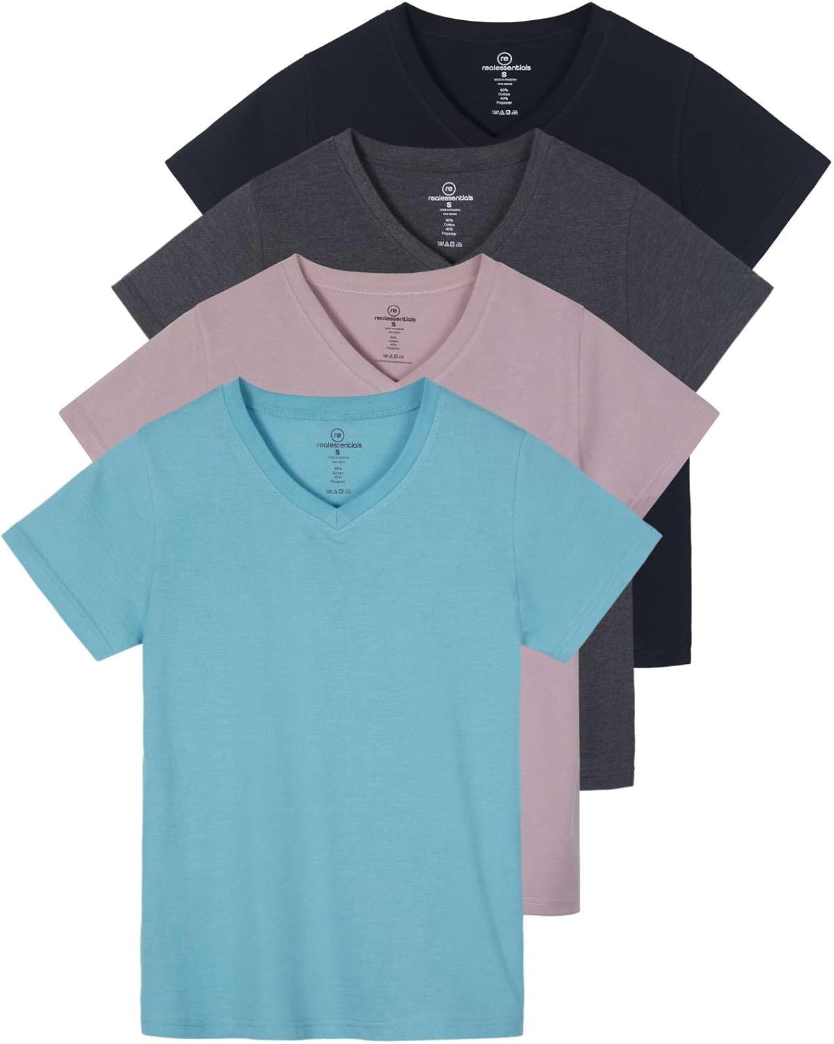 Women's Classic-Fit Cotton Short-Sleeve V-Neck T-Shirt 4 Pack