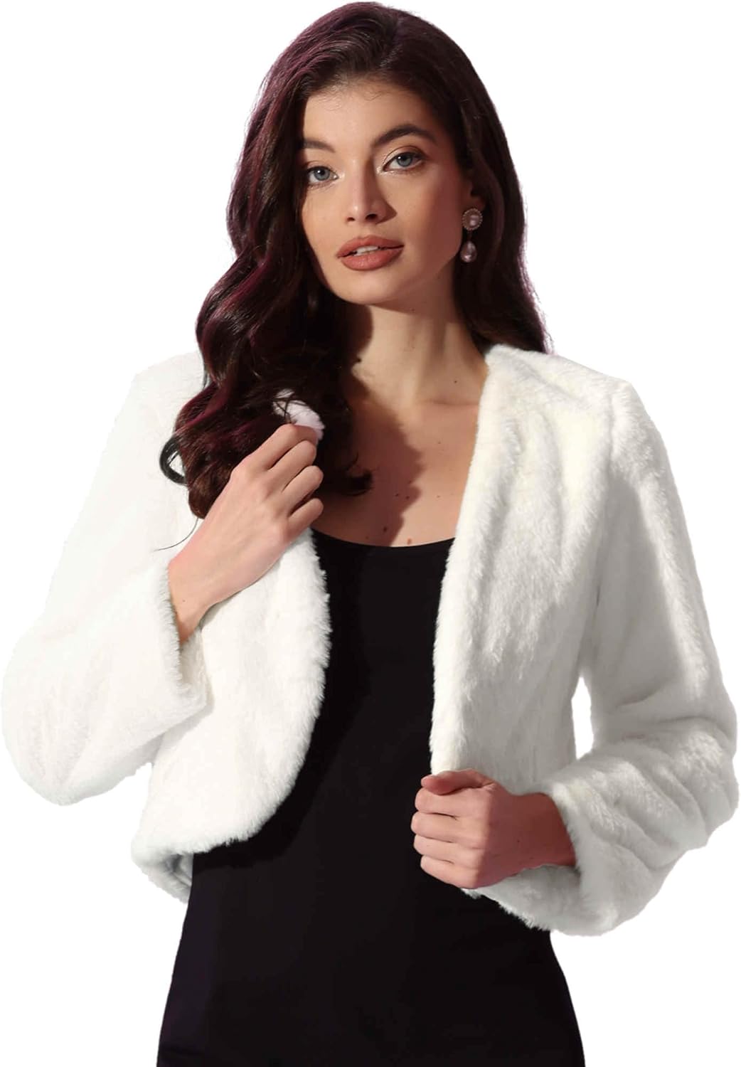 Allegra K Cropped Jacket for Women's Faux Fur with Pockets