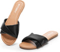 Women's Flat Slide Sandals Size 6-11 - Soft Faux Leather Comfort