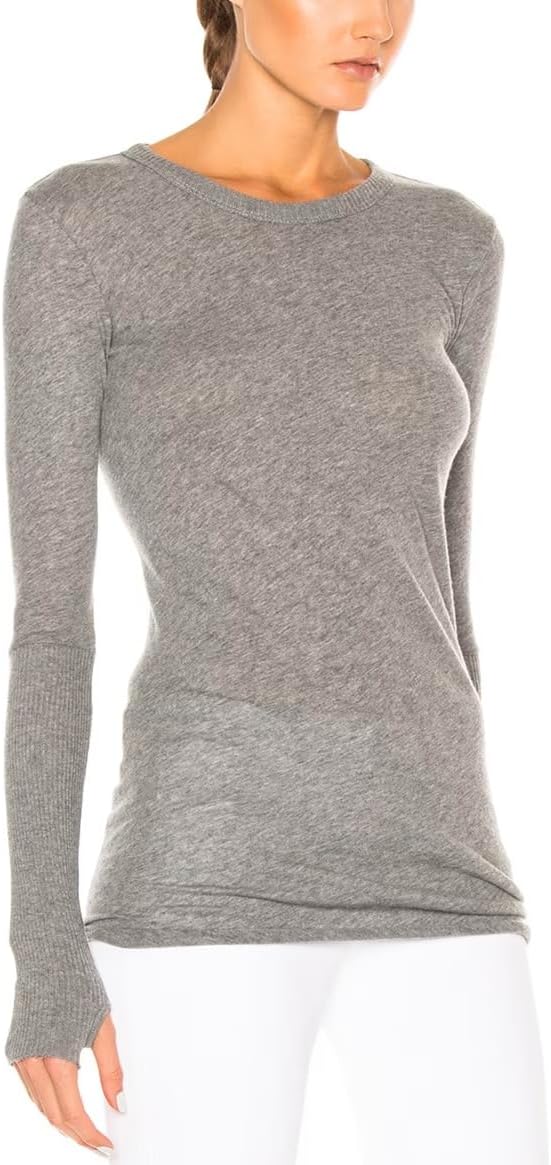Enza Costa Womens Cashmere Blend Cuffed Crew Top with Thumbholes