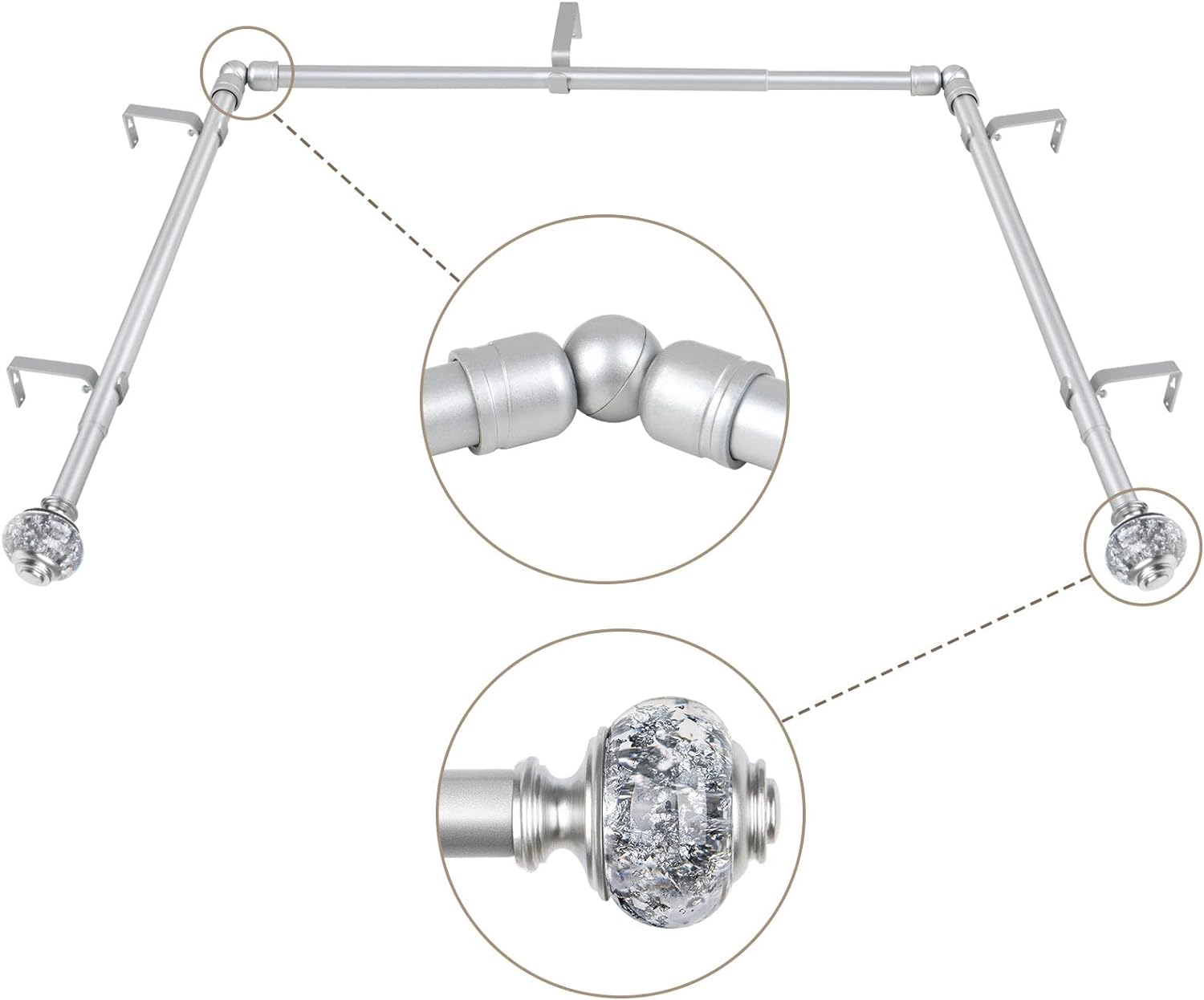 Adjustable Bay Window Curtain Rods Set by USFOOK - Stylish & Versatile
