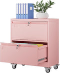 Metal 2 Drawer Lateral File Mobile Cabinet with Locks - Pink