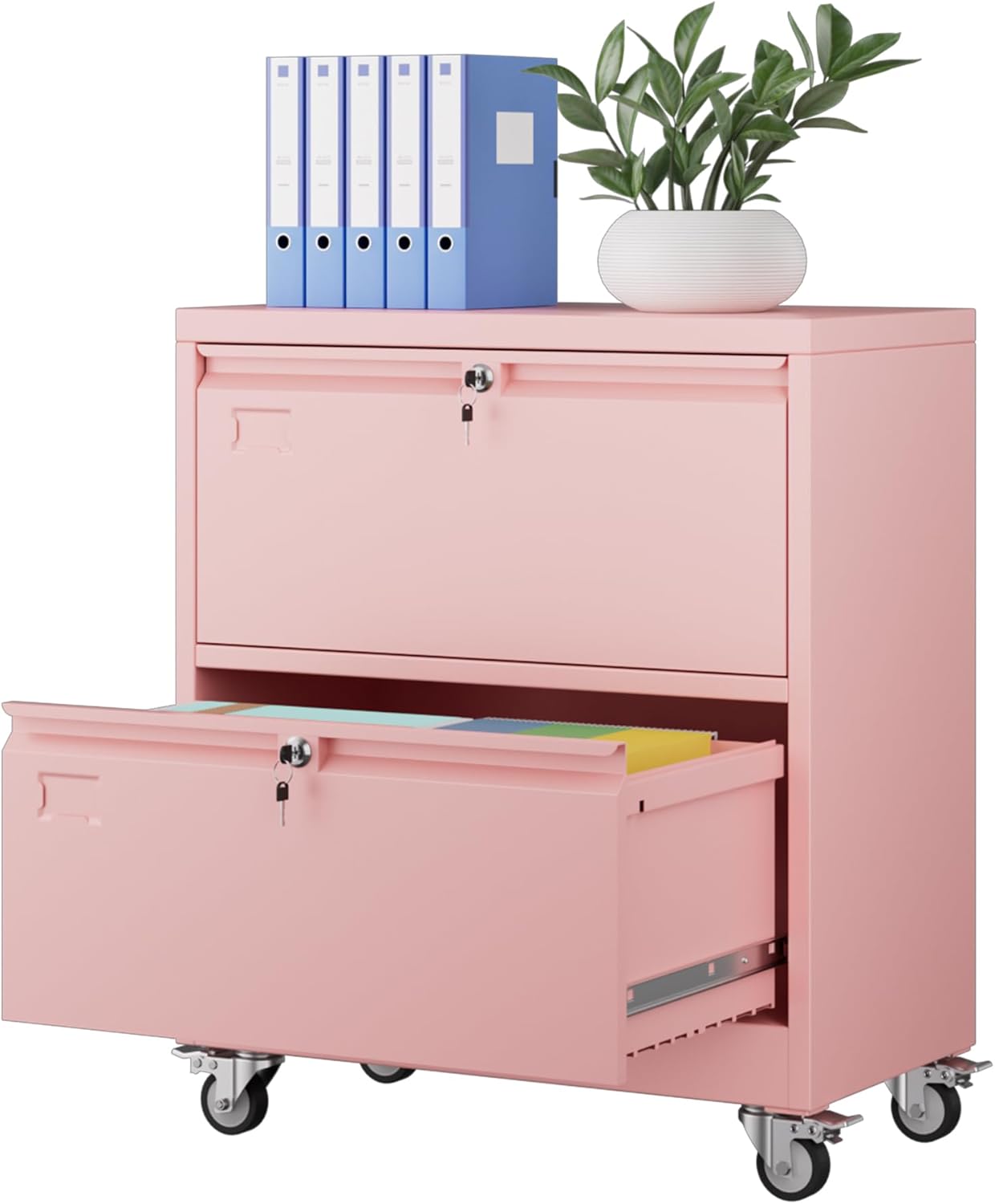 Aobabo Metal 2 Drawer Lateral File Cabinet with Wheels for Home