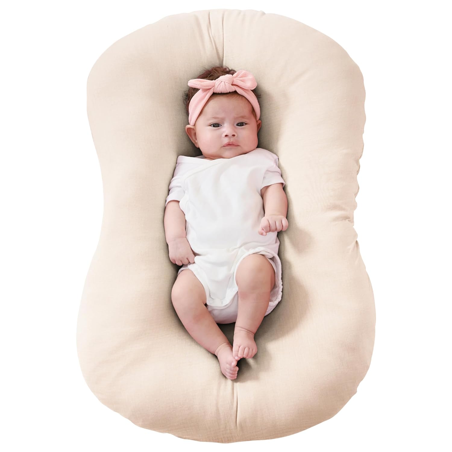Soft Beige Muslin Baby Lounger Cover