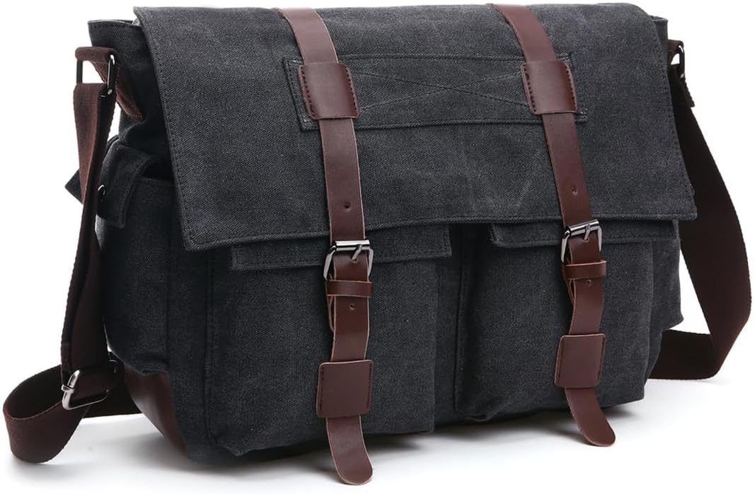 Vintage Canvas Messenger Bag for 15.6 Inch Laptop Storage
