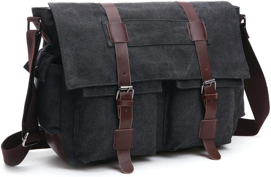 Vintage Canvas Messenger Bag for 15.6 Inch Laptop Storage