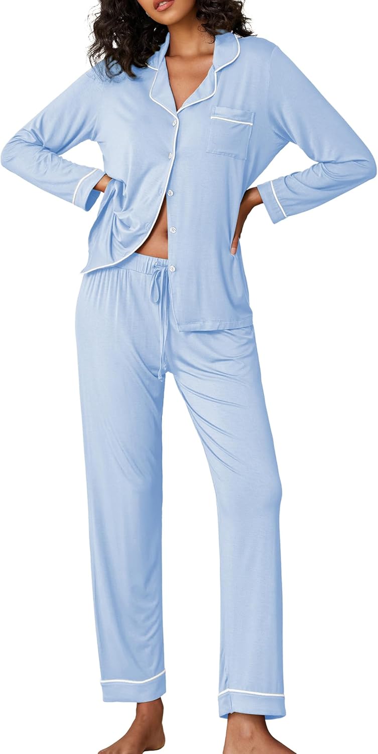 Ekouaer Pajamas Women's Long Sleeve Sleepwear Soft Loungewear