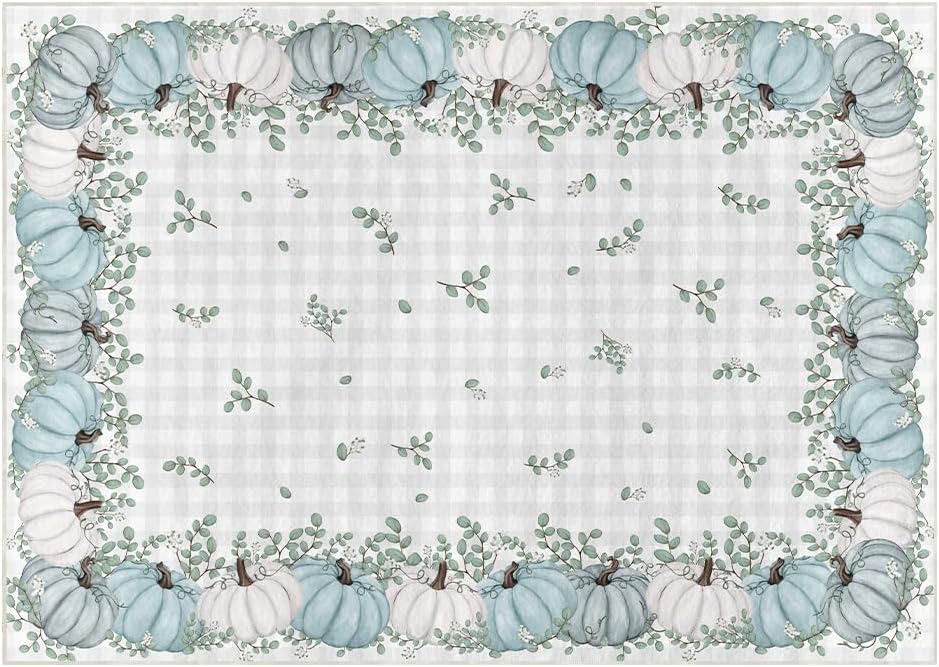 Blue Pumpkins Eucalyptus Leaves Fall Area Rug for Home Decor