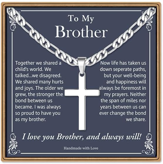 IEFLIFE Silver Figaro Chain Cross Necklace for Teen Boys Gifts