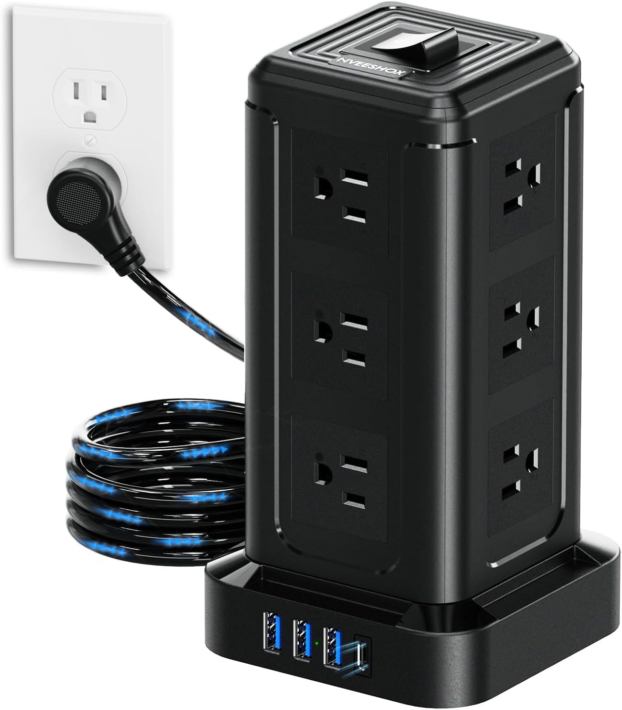 NVEESHOX Surge Protector Power Strip Tower with 12 Outlets