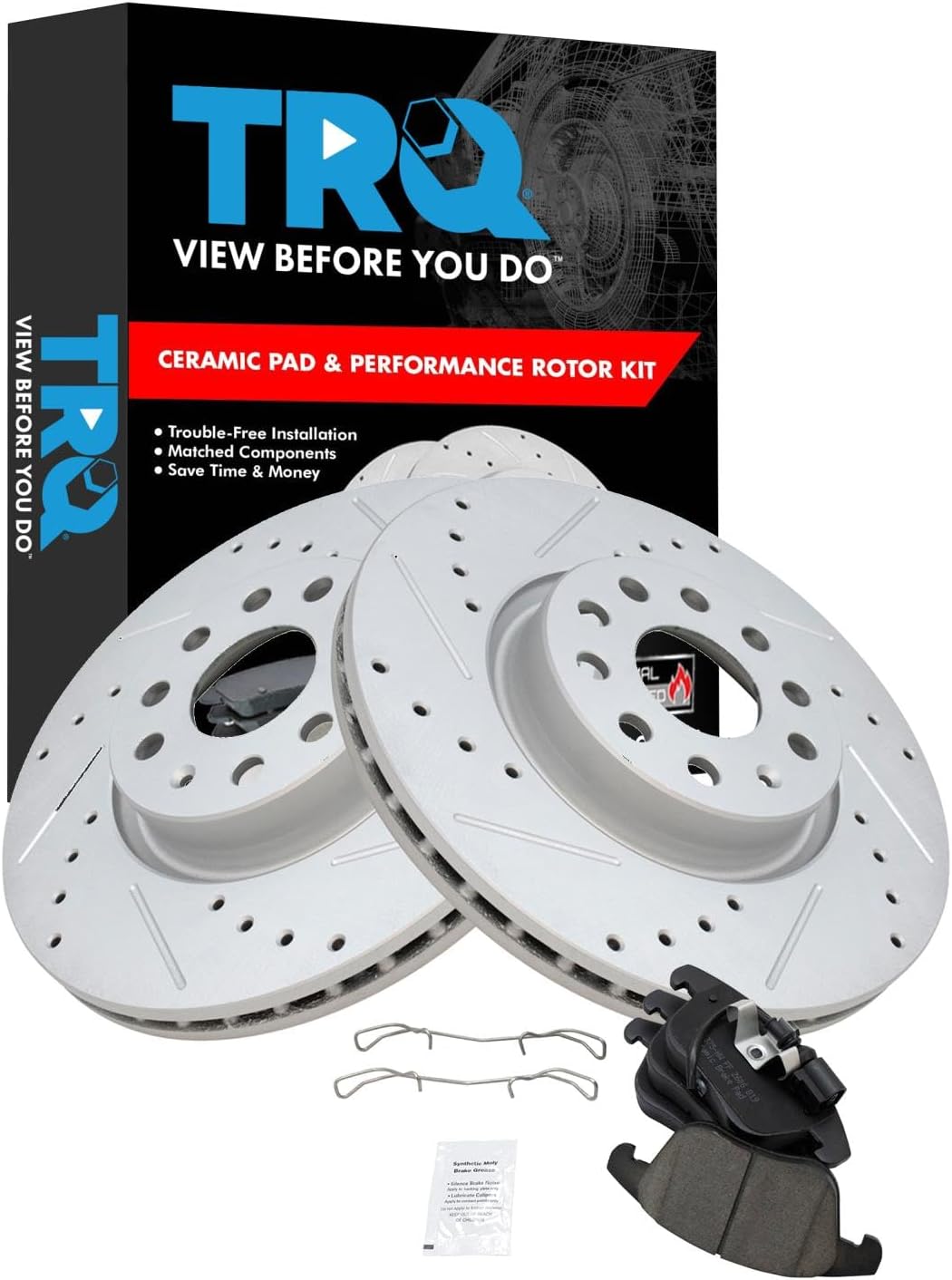 TRQ Front Ceramic Brake Pad & Performance Rotor Kit for VW
