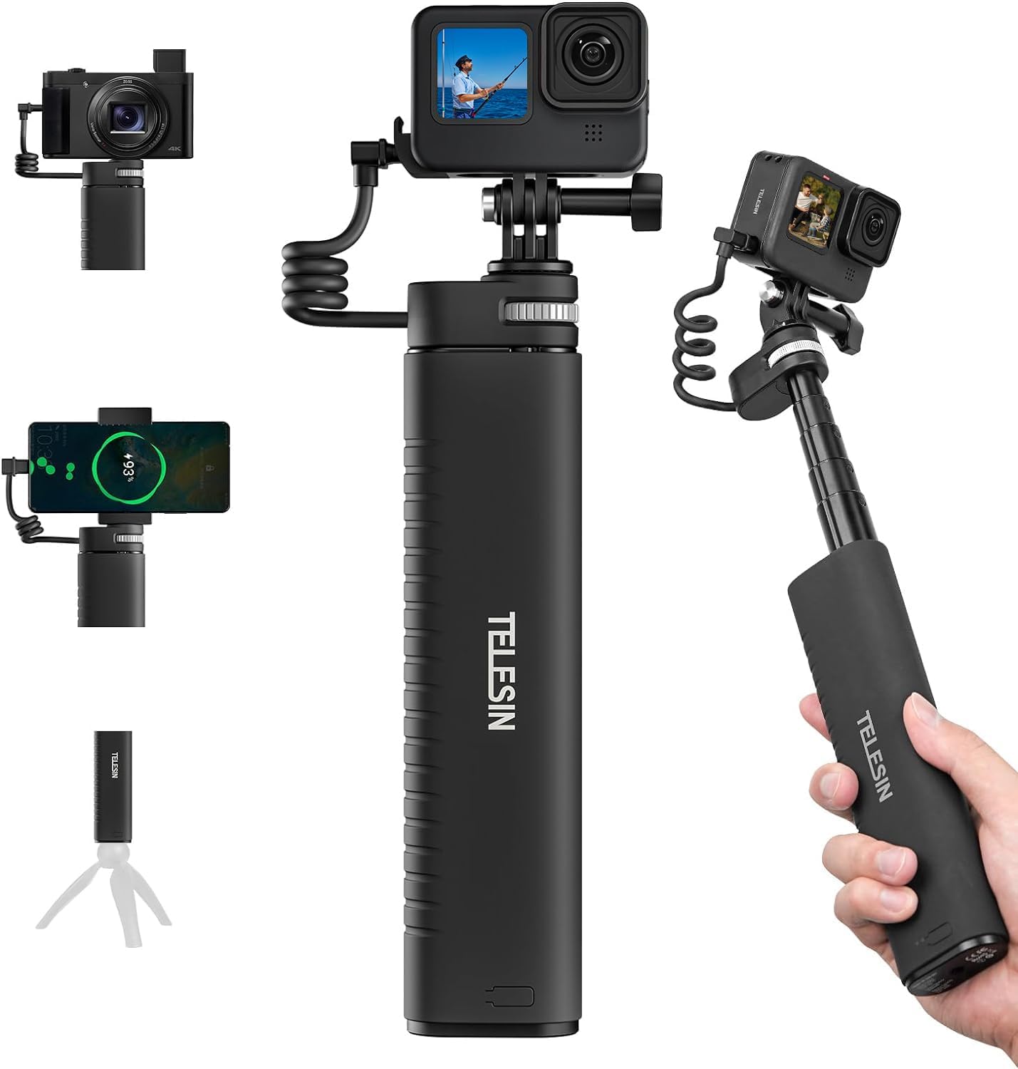TELESIN Power Grip 35.4in Extension Selfie Stick for GoPro