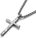 925 Sterling Silver Cross Necklace Men - Oxidized Hammered Pendant is