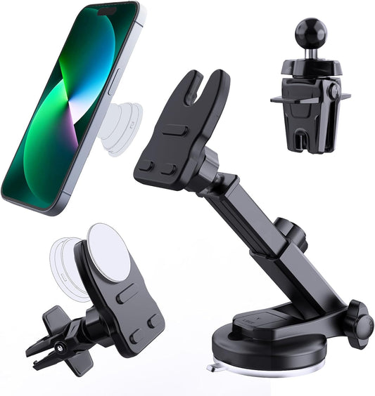 3-in-1 Car Phone Holder, Secure & Versatile Mount