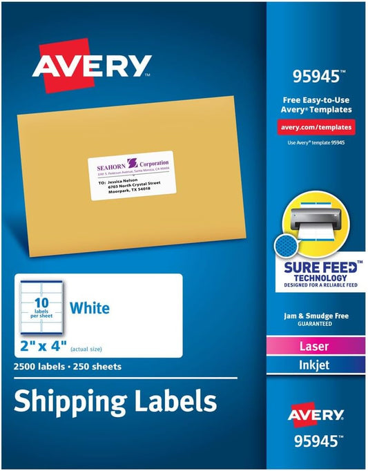 Avery 2,500 Permanent Shipping Labels x2 Packs