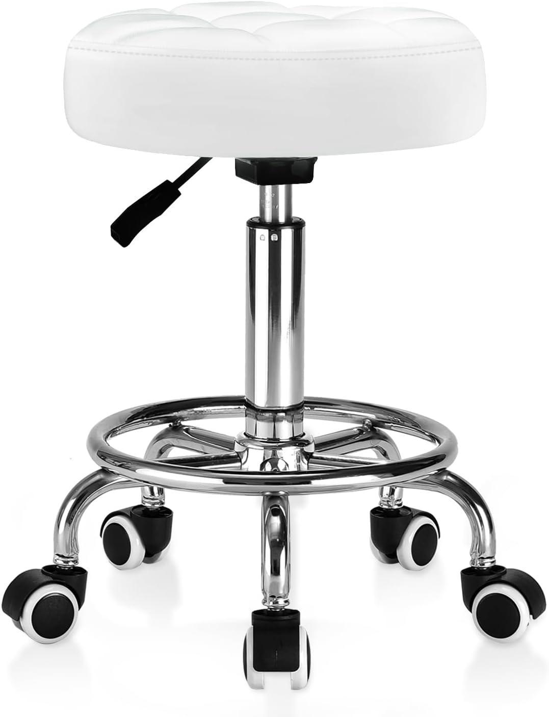 Rolling Stool PU Leather Round with Wheels for Comfort and Style