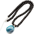 Natural Raw Tourmaline Pendant Black Onyx Beaded Necklace (Style HBJ2)