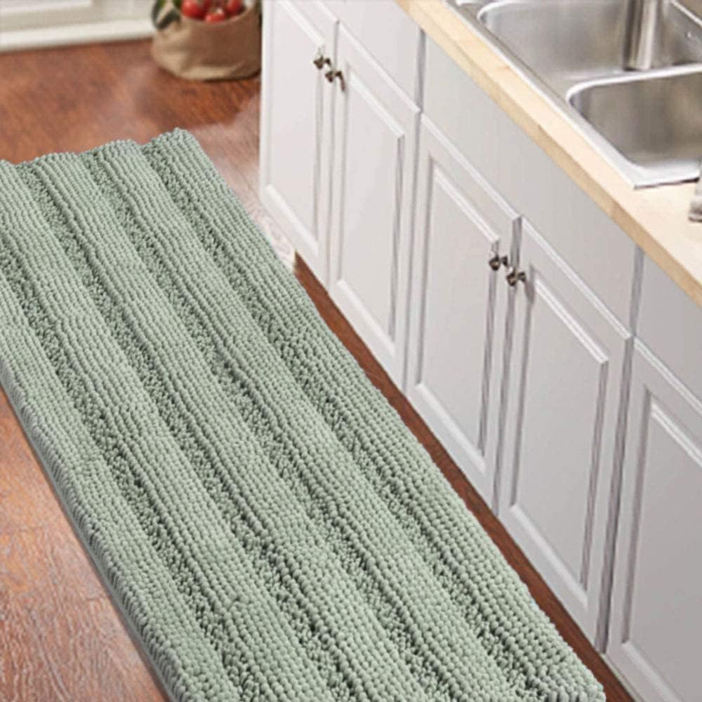 Turquoize Non Slip Shaggy Chenille Microfibers Bath Rug 59 x 20