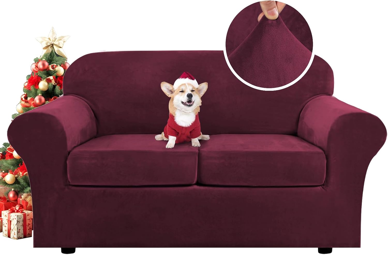 H.VERSAILTEX Real Velvet Plush 3 Piece Stretch Sofa Covers