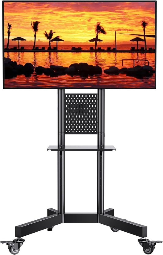 Adjustable Rolling TV Stand, Holds 132 Lbs