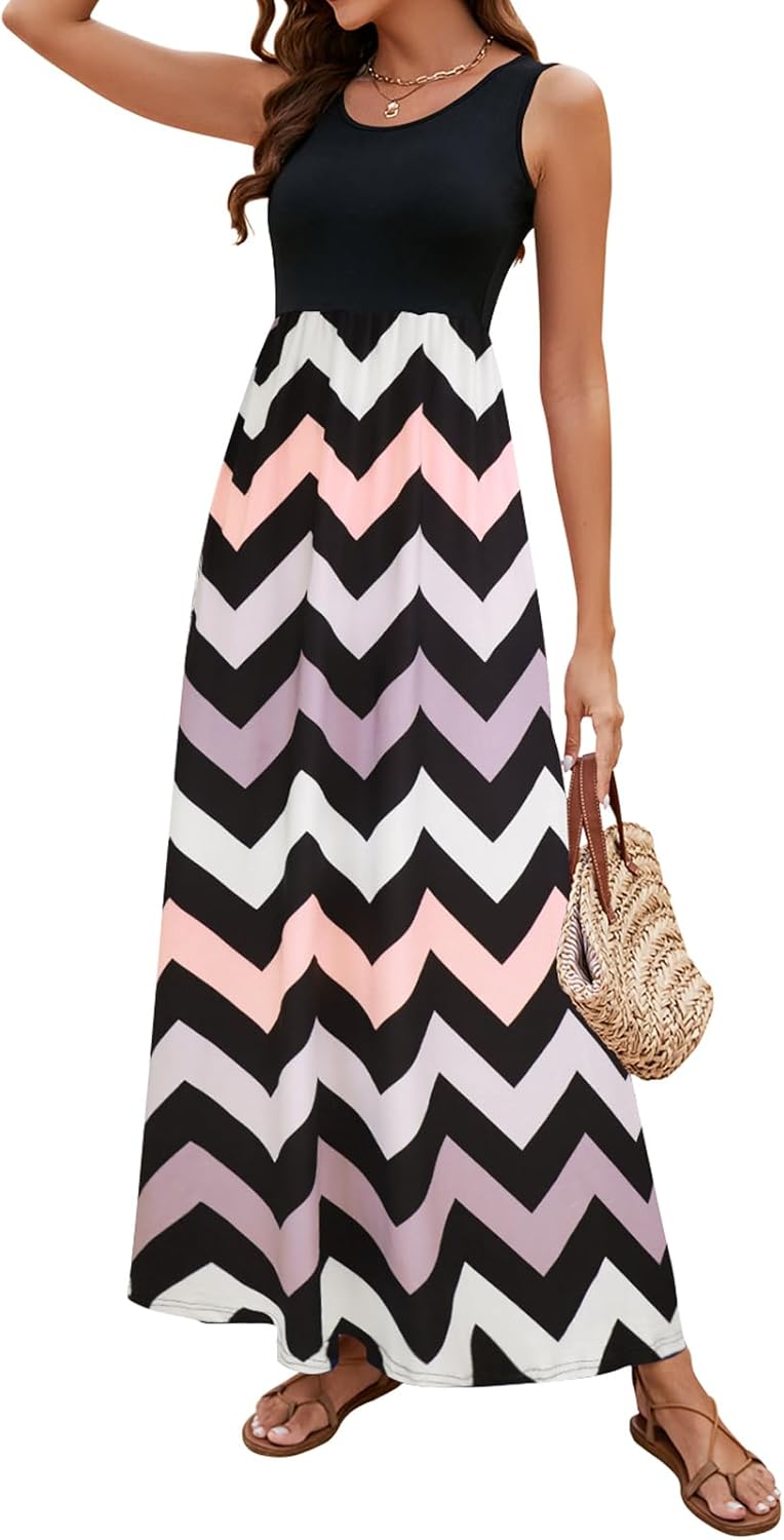 Boho Chevron Striped Floral Maxi Dress for Women - Stylish & Versatile