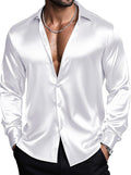 Mens Satin Dress Shirt Solid Long Sleeve Button Down - Sleek Satin