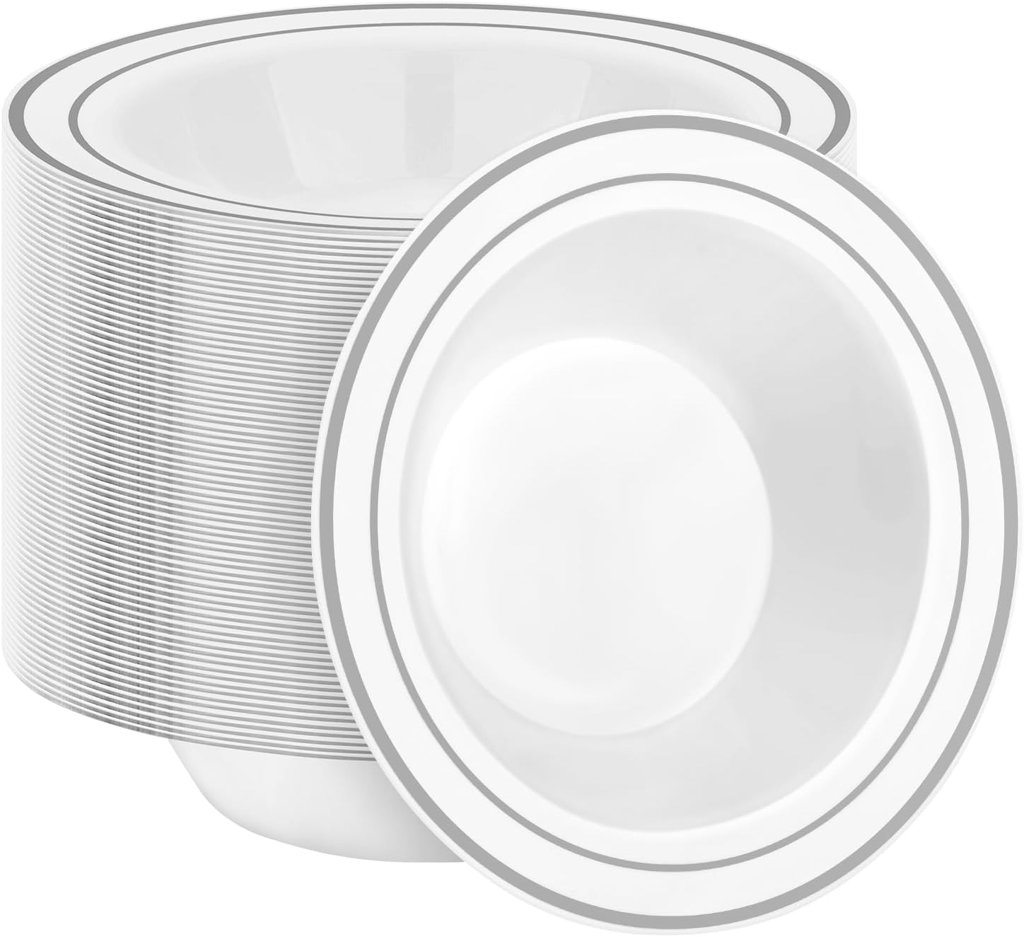 100 Pack Disposable Soup Bowls with Silver Rim for Events