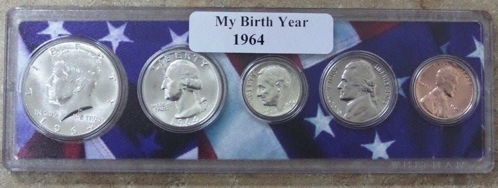 1964-5 Coin Birth Year Set in American Flag Holder Uncirculated