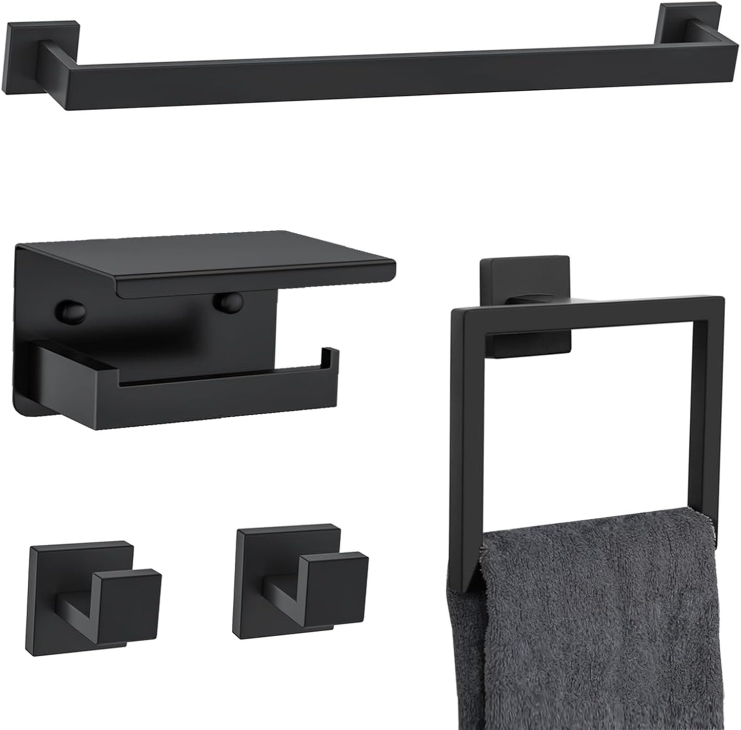 5 Pieces Black Towel Bar Set for Stylish Bathroom Upgrade