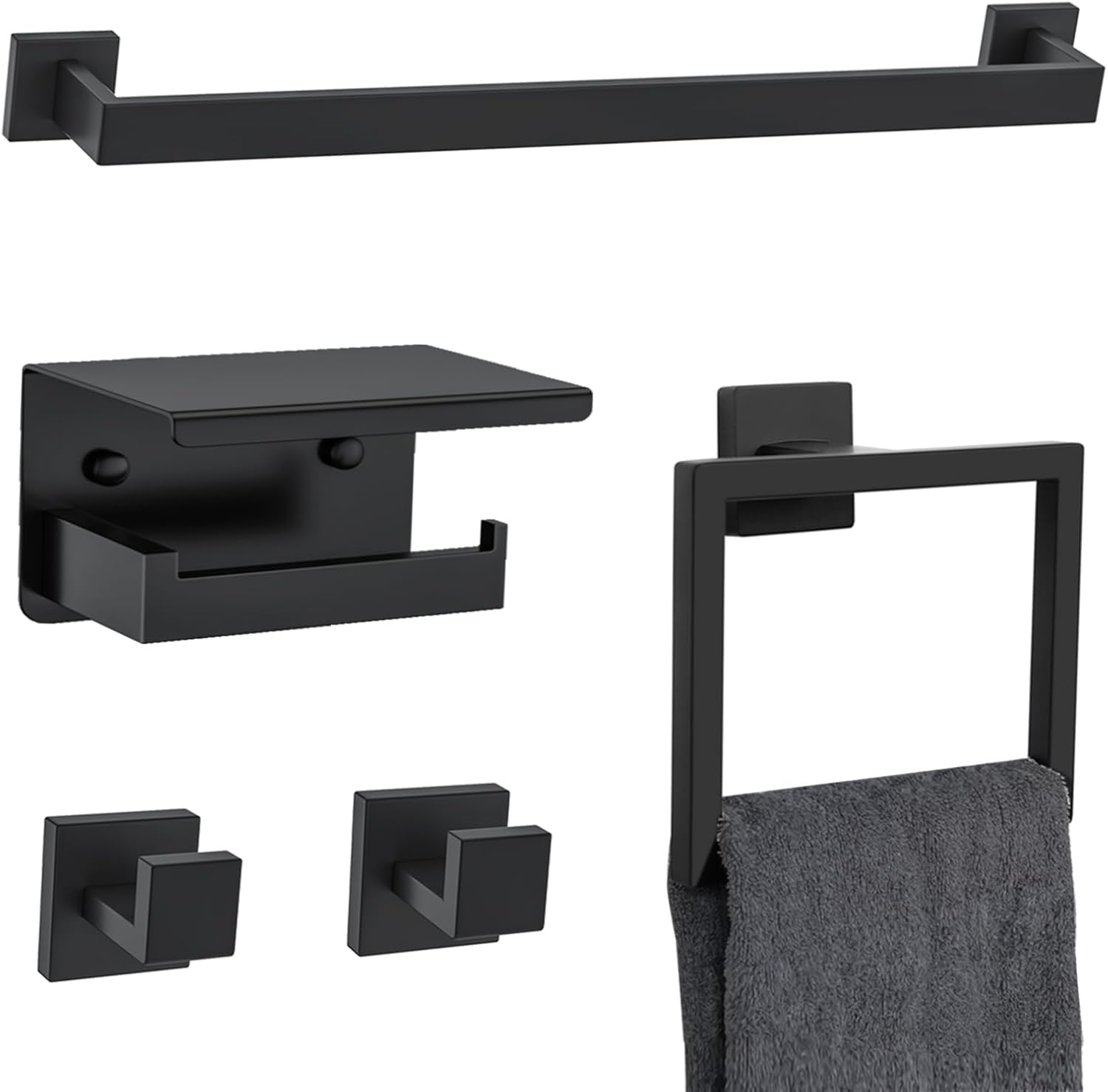 5 Pieces Black Towel Bar Set for Stylish Bathroom Upgrade