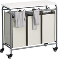 LINZINAR 3 Bag Laundry Basket Sorter with Ironing Board and Wheels