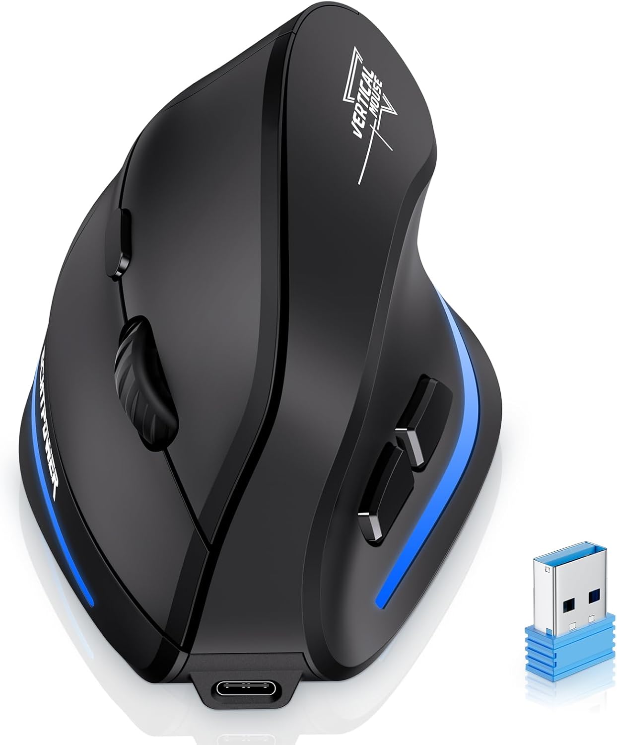 ECHTPower Ergonomic Wireless Mouse - Tri-Mode, Adjustable DPI, Rechargeable