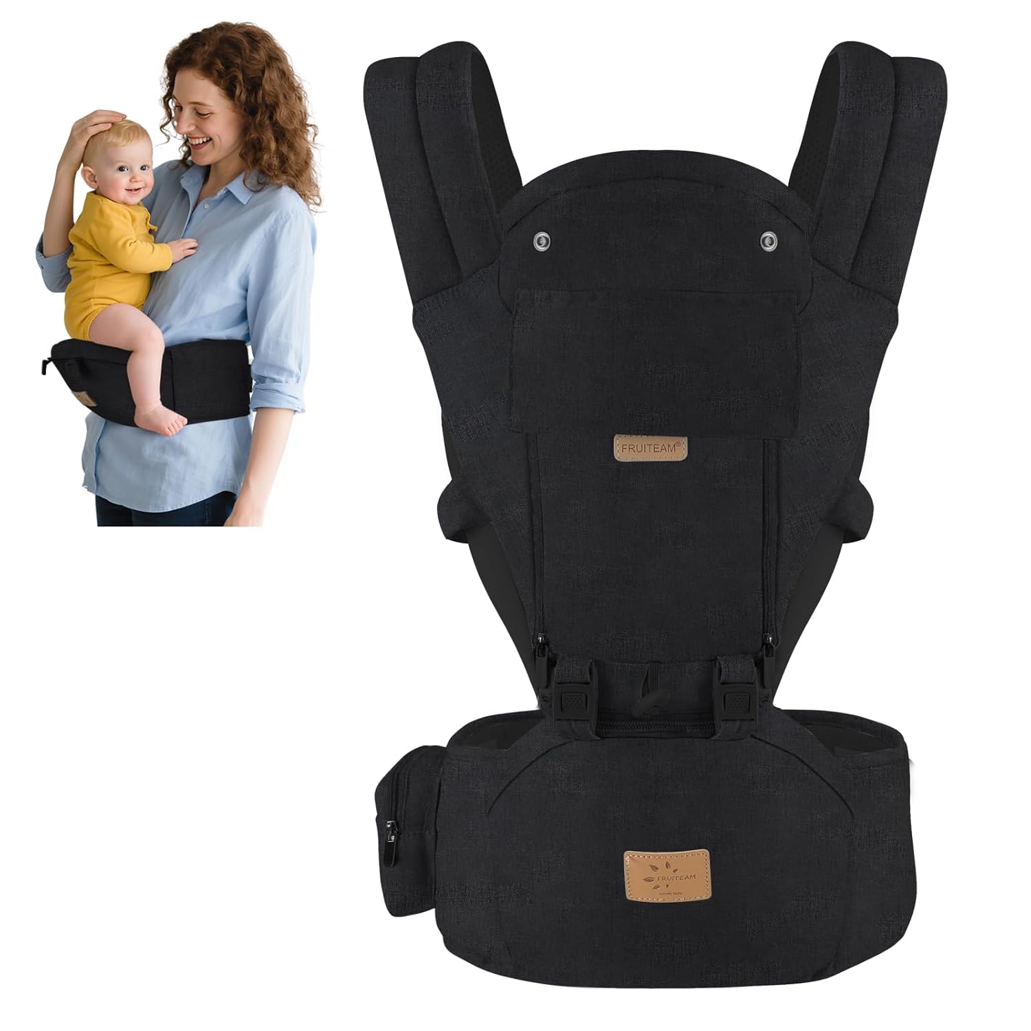 FRUITEAM 6-in-1 Baby Carrier with Hip Seat for All Seasons
