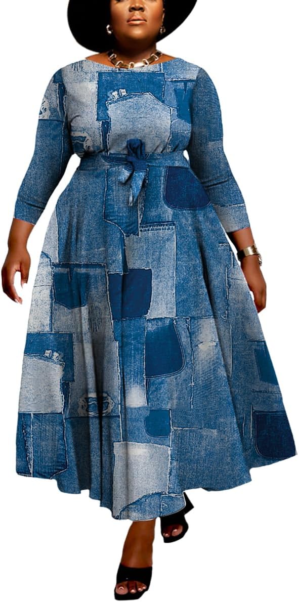 BFFBABY Women's Plus Size Maxi Dress with Belt for Every Occasion