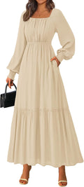 KIRUNDO Casual Fall Maxi Dress Smocked Empire Waist - Flowy Comfort 20