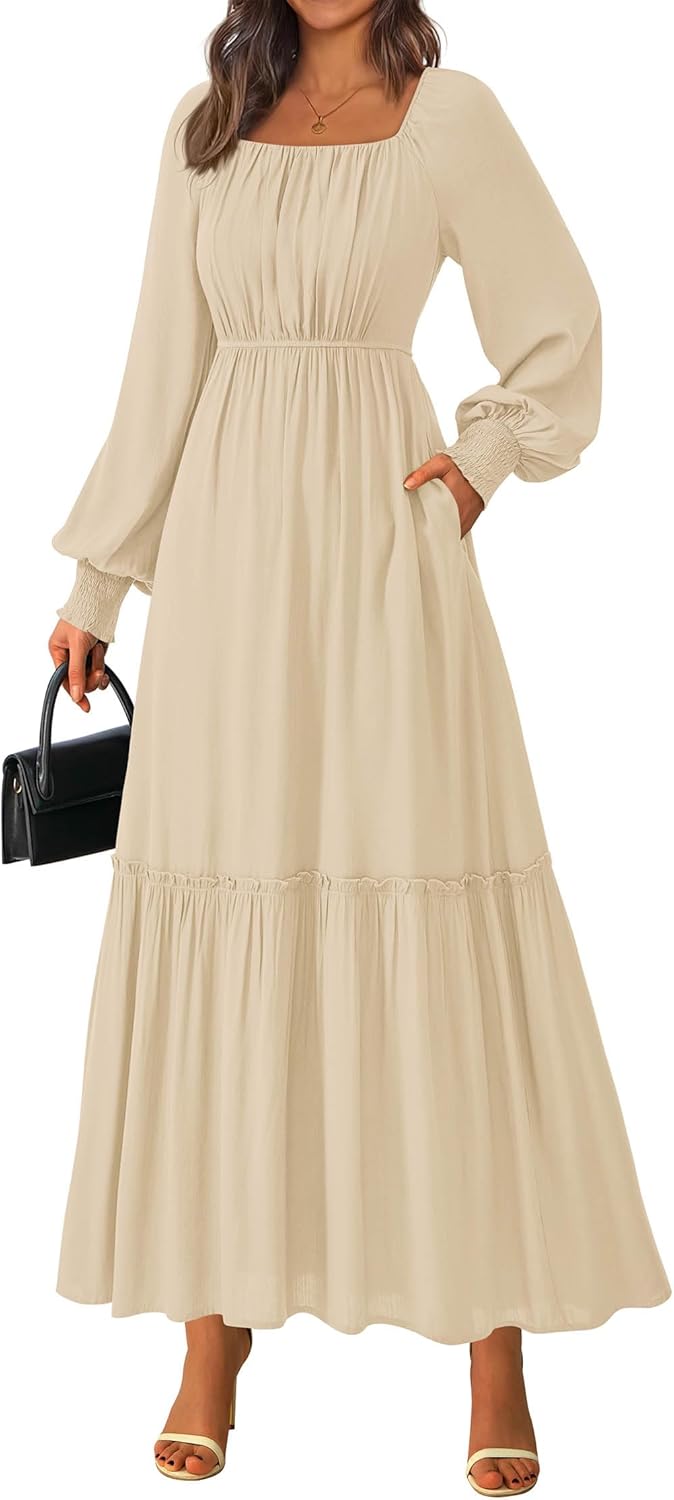 KIRUNDO Casual Fall Dresses for Women: Flowy Long Sleeve Maxi