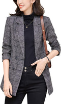 ebossy Women's Houndstooth Plaid Boyfriend Blazer - Tailored Comfort