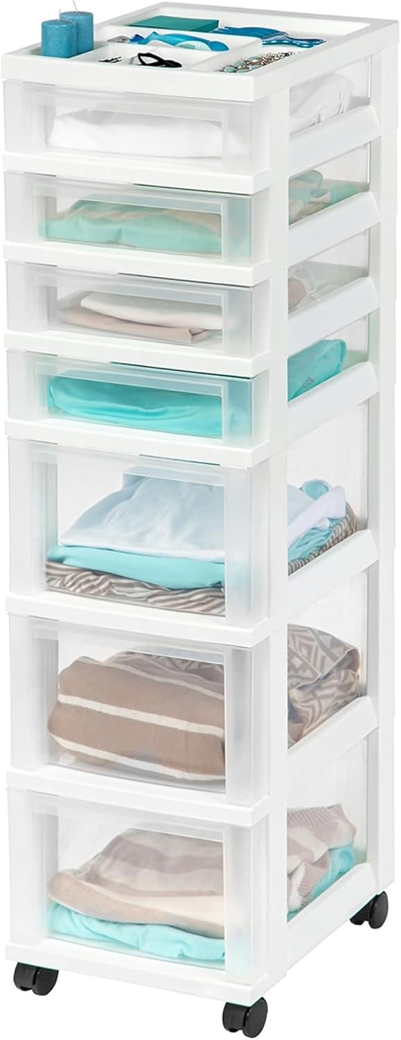 IRIS USA Plastic Drawer Storage Organizer Rolling Cart with Wheels