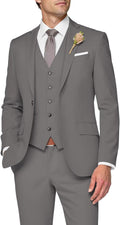 3 Piece Slim Fit Gray Suit for Men - Elegant Wedding Set