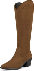 Womens Cowboy Boots Knee High Pull On Zipper - Chunky Heel Comfort