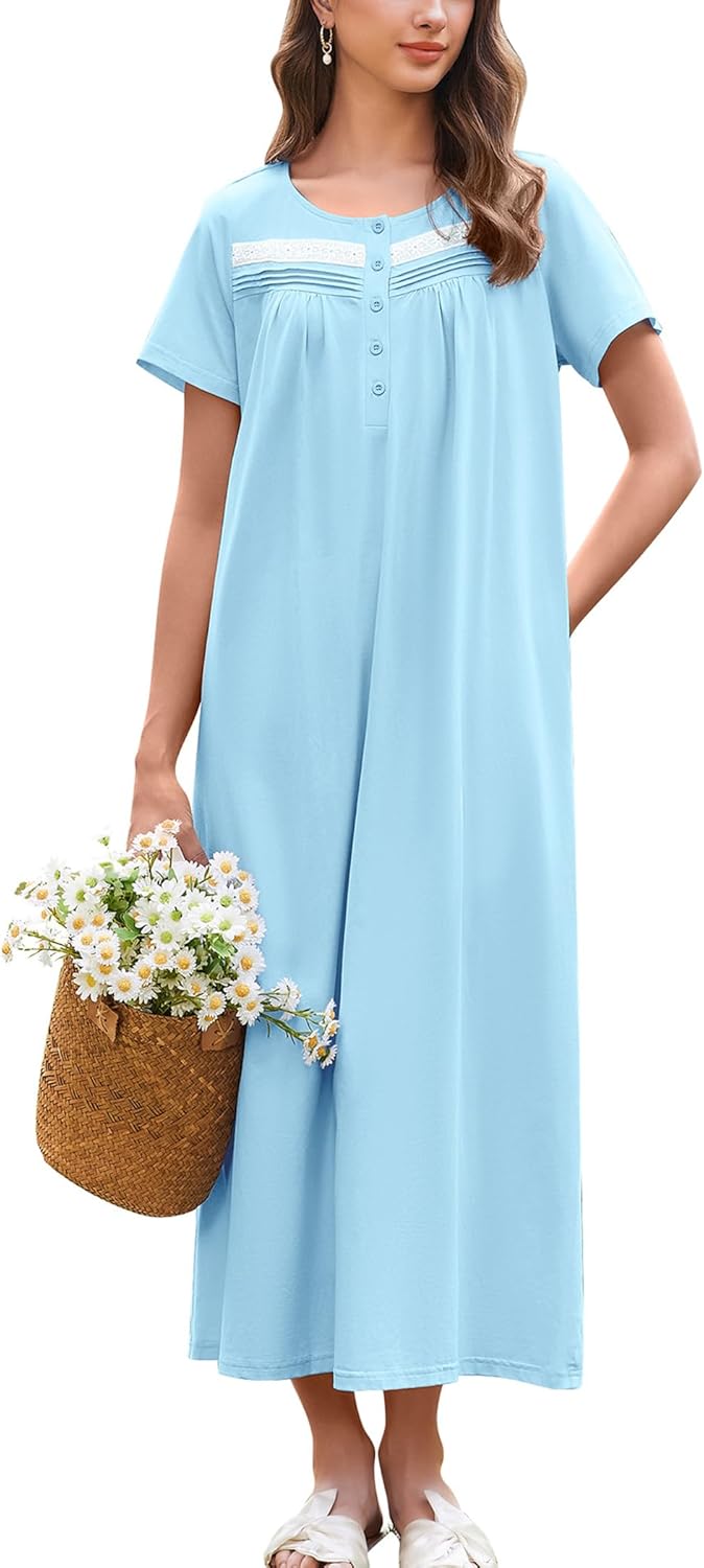 Ekouaer Nightgown for Women Soft Cotton Long Night Dress