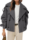 Womens Cropped Trench Coat Double-Breasted Short Jacket - Windproof