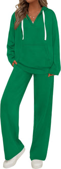 Womens 2 Piece Fall Sweatsuit Set - Cozy Oversized V Neck Lounge