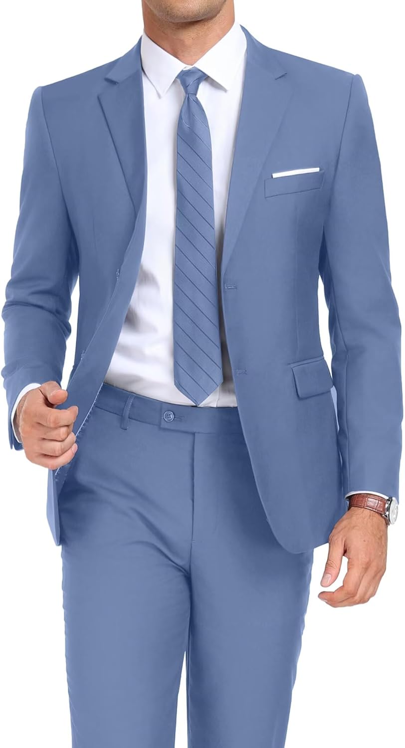 KLAYOVE Mens 2 Piece Suit Set Slim Fit for All Occasions