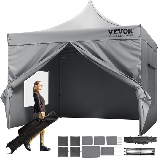 VEVOR 10x10 FT Pop-up Canopy with Removable Sidewalls - Waterproof & Portable