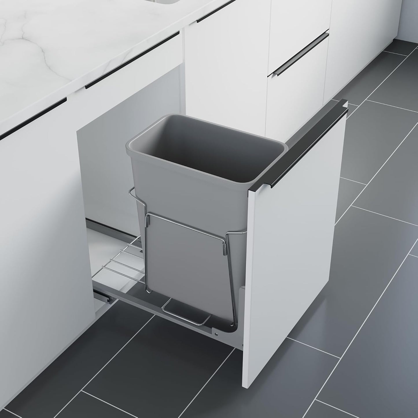 Dowell B15 Aluminum Base Wastebasket Pullout with 35Qt Bin